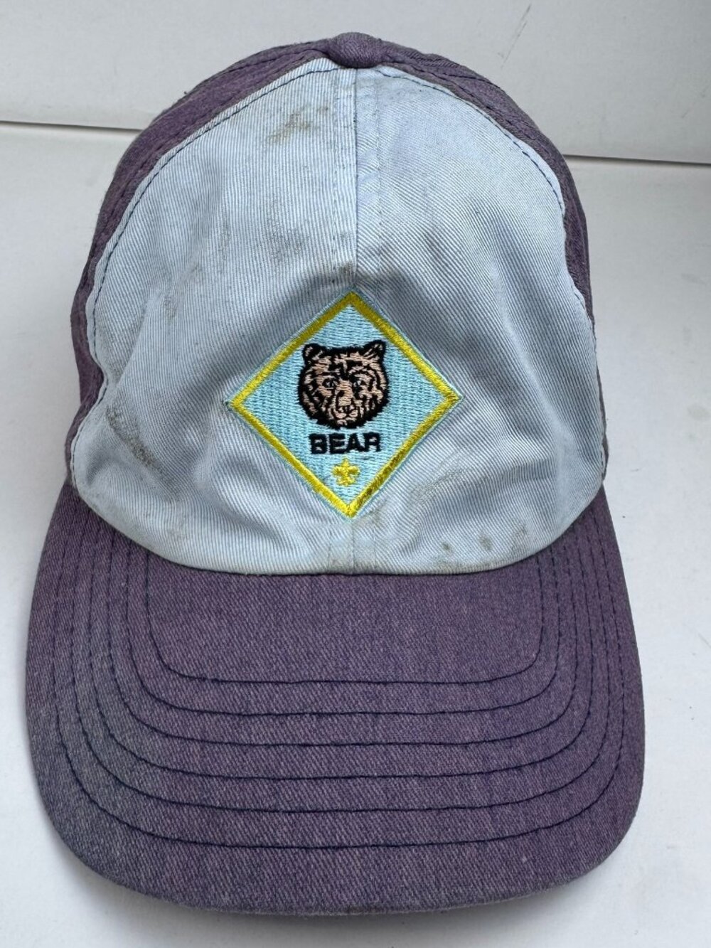 BSA Cub Scouts Bear Rank Uniform Cap Hat Blue Youth Size S/M Adjustable Stains